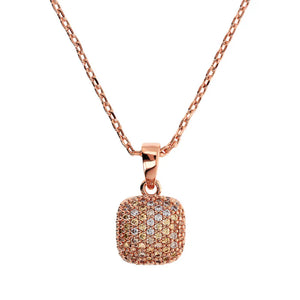 Collana Catena Rolo con Pendente Quadrato Pavé in Cubic Zirconia