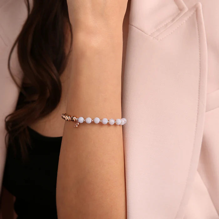 Bracciale Elastico con Pietre Naturali e Sfere Golden Rosé