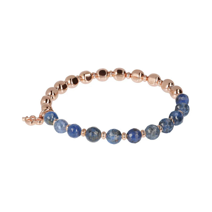 Bracciale Elastico con Pietre Naturali e Sfere Golden Rosé