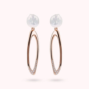 Orecchini Pendenti Ovali con Cubic Zirconia e Perle Coin d'Acqua Dolce Bianche Ø 9/10 mm