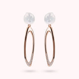 Orecchini Pendenti Ovali con Cubic Zirconia e Perle Coin d'Acqua Dolce Bianche Ø 9/10 mm
