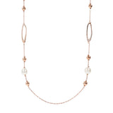 Collana Lunga Catena Rolo con Dettagli Ovali e Perle d'Acqua Dolce Bianche Ø 12 mm