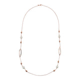 Collana Lunga Catena Rolo con Dettagli Ovali e Perle d'Acqua Dolce Bianche Ø 12 mm