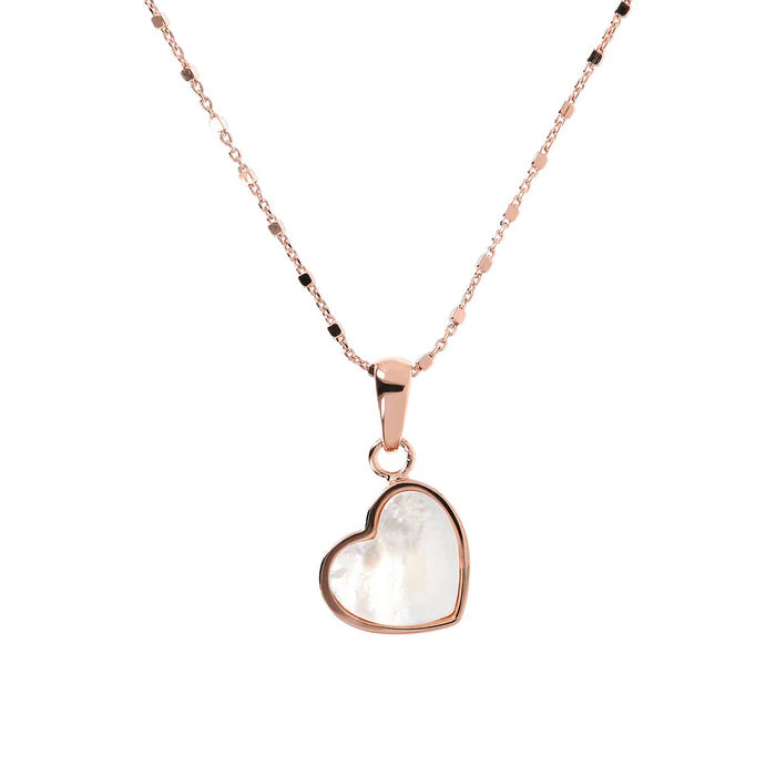 Collana Catena a Cubetti con Pendente Cuore Piccolo in Pietra Naturale