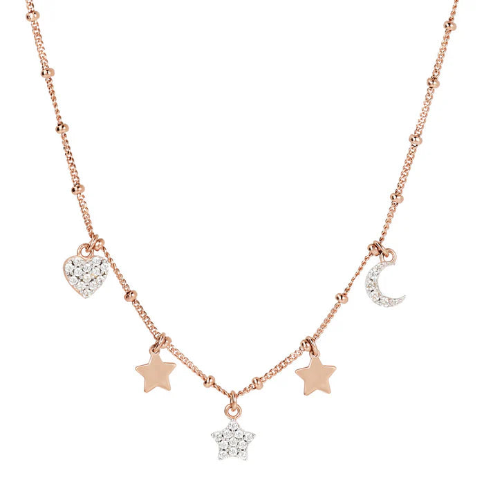 Collana con Charms Golden Rosé e Pavé in Cubic Zirconia