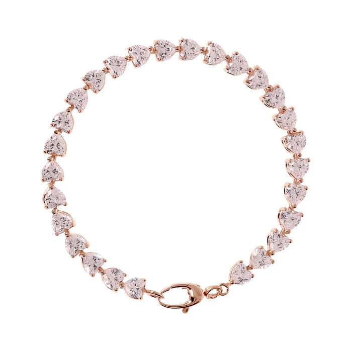 Bracciale Tennis con Cuori in Cubic Zirconia Rosa