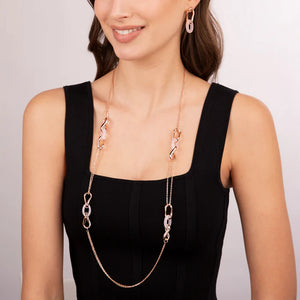 Collana Lunga con Station di Maglie Intrecciate e Pietra Naturale