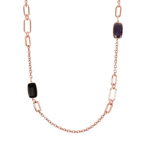 Collana Lunga con Pietre Naturali Taglio a Saponetta Ametista  e Onice