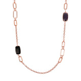 Collana Lunga con Pietre Naturali Taglio a Saponetta Ametista  e Onice