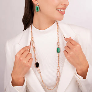 Collana Lunga con Pietre Naturali Taglio a Saponetta Onice e malachite