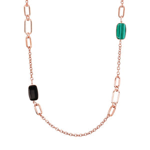 Collana Lunga con Pietre Naturali Taglio a Saponetta Onice e malachite