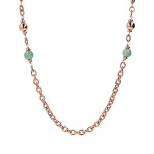 Collana Catena Rolo e Maglie Rettangolari con Sfere di Pietre Naturali Quarziti