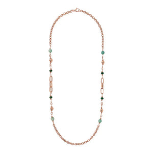 Collana Catena Rolo e Maglie Rettangolari con Sfere di Pietre Naturali Quarziti