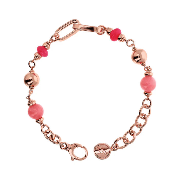 Bracciale Catena Rolo e Maglie Ovali con Sfere di Pietre Naturali Quarziti