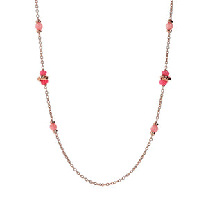 Collana Lunga Catena Rolo con Maglie Intrecciate e Pietre Naturali