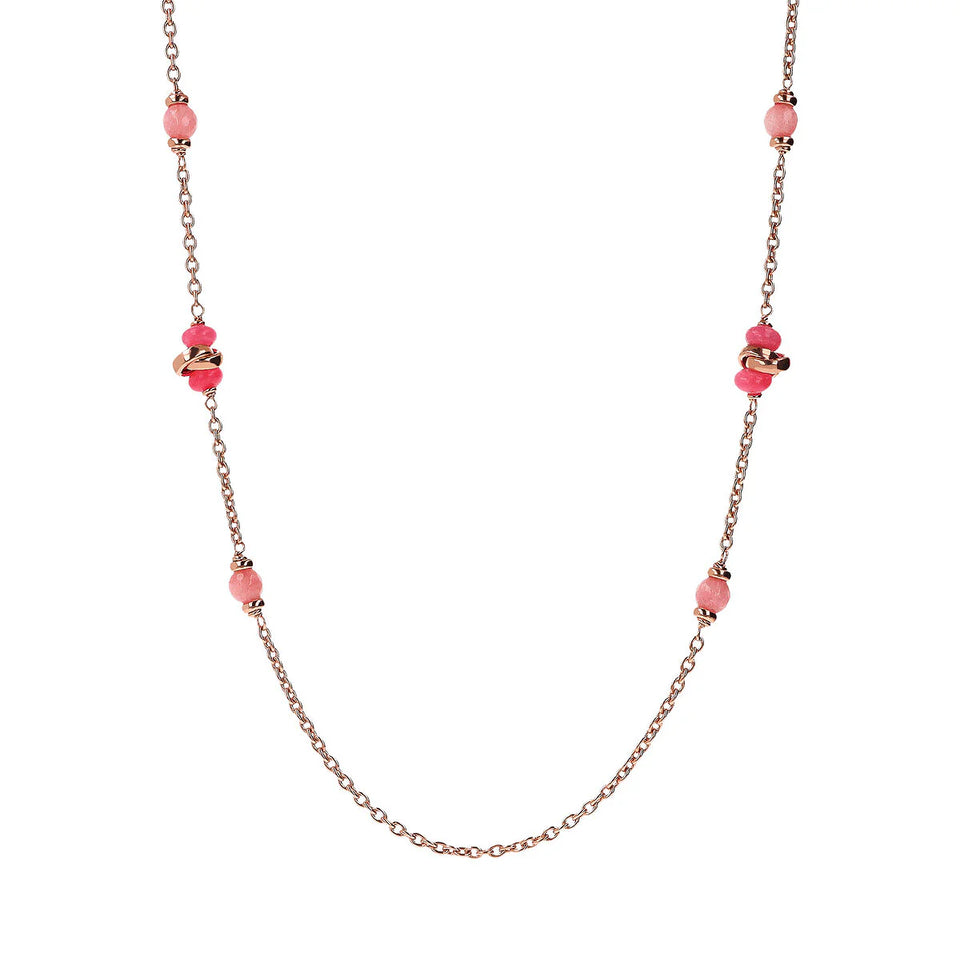 Collana Lunga Catena Rolo con Maglie Intrecciate e Pietre Naturali