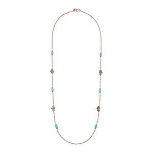 Collana Lunga Catena Rolo con Maglie Intrecciate e Pietre Naturali