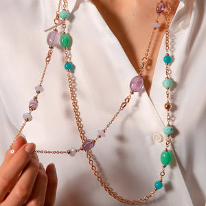 Collana Lunga Catena Rolo con Rondelle e Pietre Naturali