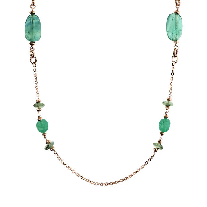 Collana Lunga Catena Rolo con Rondelle e Pietre Naturali