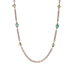 Collana Lunga Catena Rolo con Station di Sfere e Rondelle in Pietra Naturale