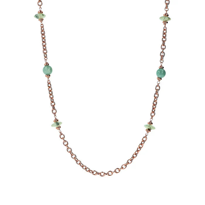 Collana Lunga Catena Rolo con Station di Sfere e Rondelle in Pietra Naturale