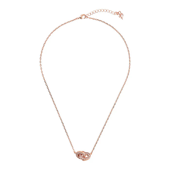 Collana Catena Forzatina con Doppio Pendente Pavé Cuore e Maglia Ovale
