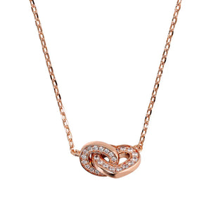 Collana Catena Forzatina con Doppio Pendente Pavé Cuore e Maglia Ovale
