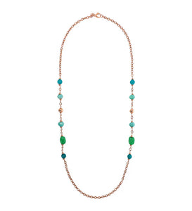 Collana Lunga Catena Rolo con Station di Bead e Pietre Naturali Quarziti