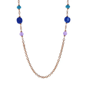 Collana Lunga Catena Rolo con Station di Bead e Pietre Naturali Quarziti