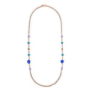 Collana Lunga Catena Rolo con Station di Bead e Pietre Naturali Quarziti