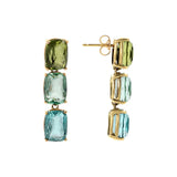 Orecchini Pendenti Golden con Prisma Gem Verdi e Blu Taglio Mosaico