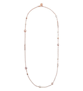 Collana Lunga Catena Rolo con Bead in Golden Rosé e Perle d'Acqua Dolce Ø 6/10.5