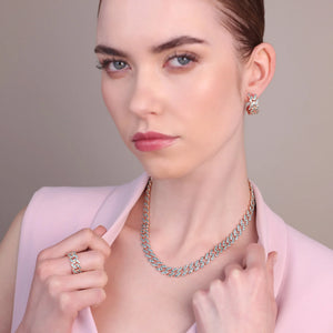 Collana Girocollo Catena Grumetta Squadrata con Pavé di Cubic Zirconia