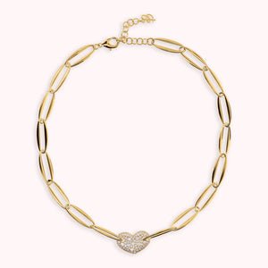 Collana Girocollo Golden Maglie Marquise e Cuore in Pavé di Cubic Zirconia