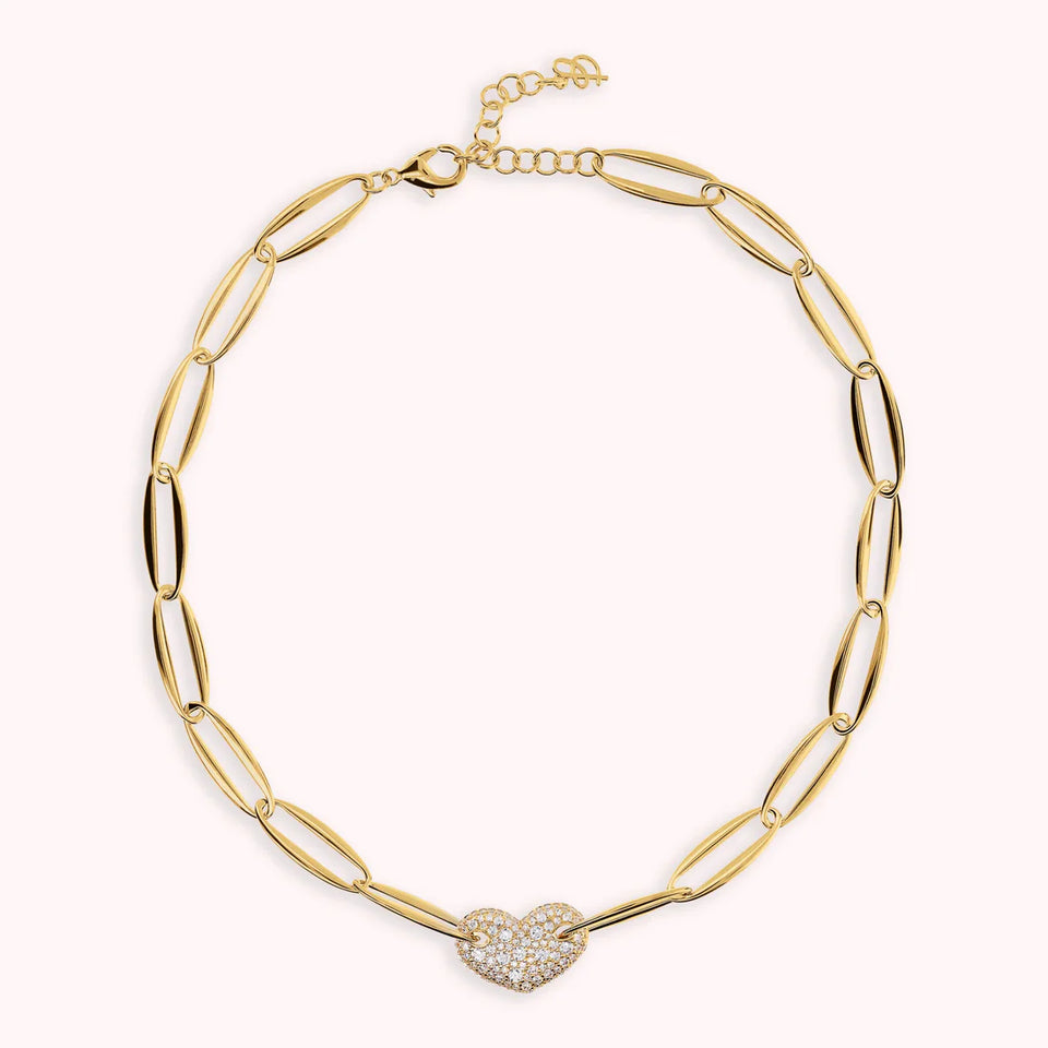 Collana Girocollo Golden Maglie Marquise e Cuore in Pavé di Cubic Zirconia
