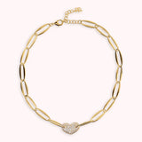 Collana Girocollo Golden Maglie Marquise e Cuore in Pavé di Cubic Zirconia