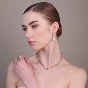 Collana Girocollo Golden Maglie Marquise e Cuore in Pavé di Cubic Zirconia