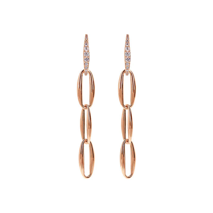 Orecchini Pendenti Maglie Marquise ed Elemento in Pavé di Cubic Zirconia
