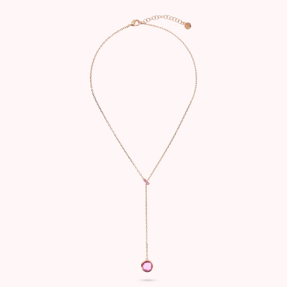Collana a Cravatta con Rondella in Pavé e Pendente in Prisma Gem Tonda