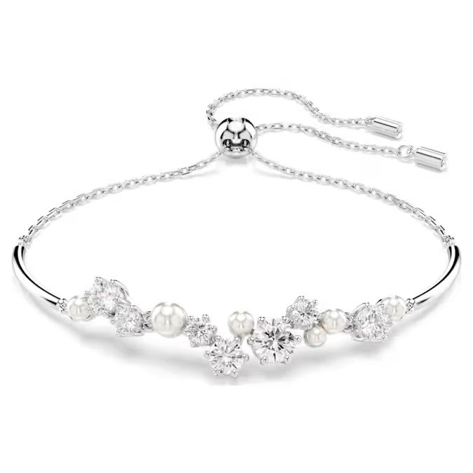 Bracciale rigido Constella Crystal Pearl, tagli Round, Bianco, Placcato rodio