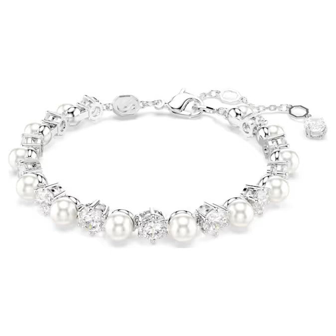 Bracciale Tennis Matrix Crystal Pearl, Taglio Round, Bianco, Placcato rodio