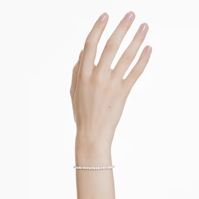 Braccialetto Matrix Crystal Pearl, Taglio Round, Bianco, Placcato rodio