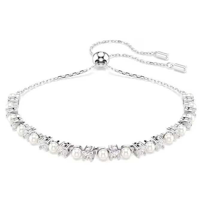 Braccialetto Matrix Crystal Pearl, Taglio Round, Bianco, Placcato rodio