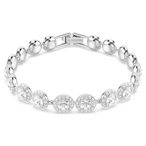 Braccialetto Tennis Una Angelic Taglio Round, Bianco, Placcato rodio
