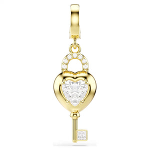 Charm Idyllia Taglio misto, Cuore con chiave, Bianco, Placcato color oro