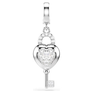 Charm Idyllia Taglio misto, Cuore con chiave, Bianco, Placcato rodio