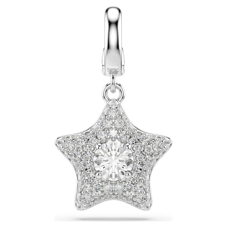 Charm Sublima Taglio Round, Stella, Bianco, Placcato rodio