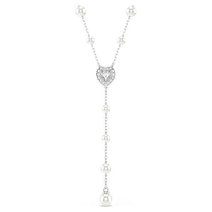 Collana a Y Ariana Grande x Swarovski Crystal Pearl, Taglio misto, Cuore, Bianco, Placcato rodio