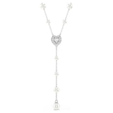 Collana a Y Ariana Grande x Swarovski Crystal Pearl, Taglio misto, Cuore, Bianco, Placcato rodio