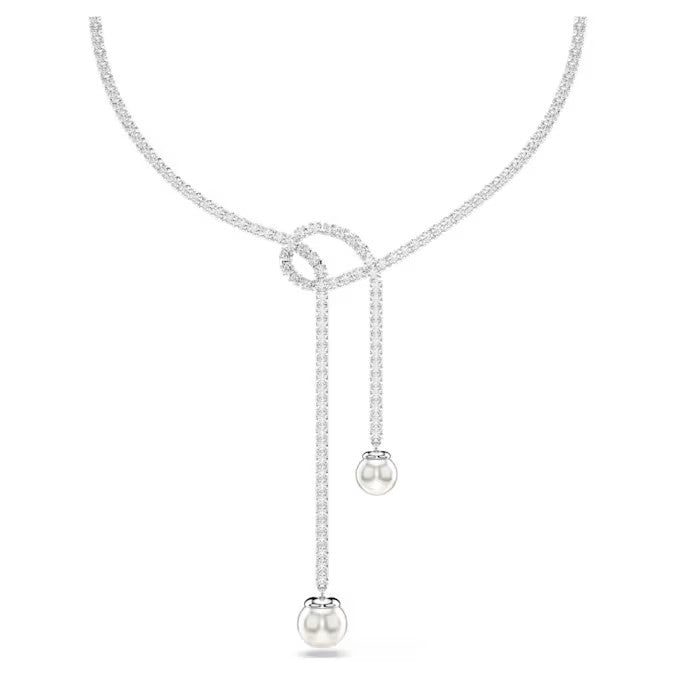 Collana a Y Matrix Crystal Pearl, Taglio Round, Bianco, Placcato rodio